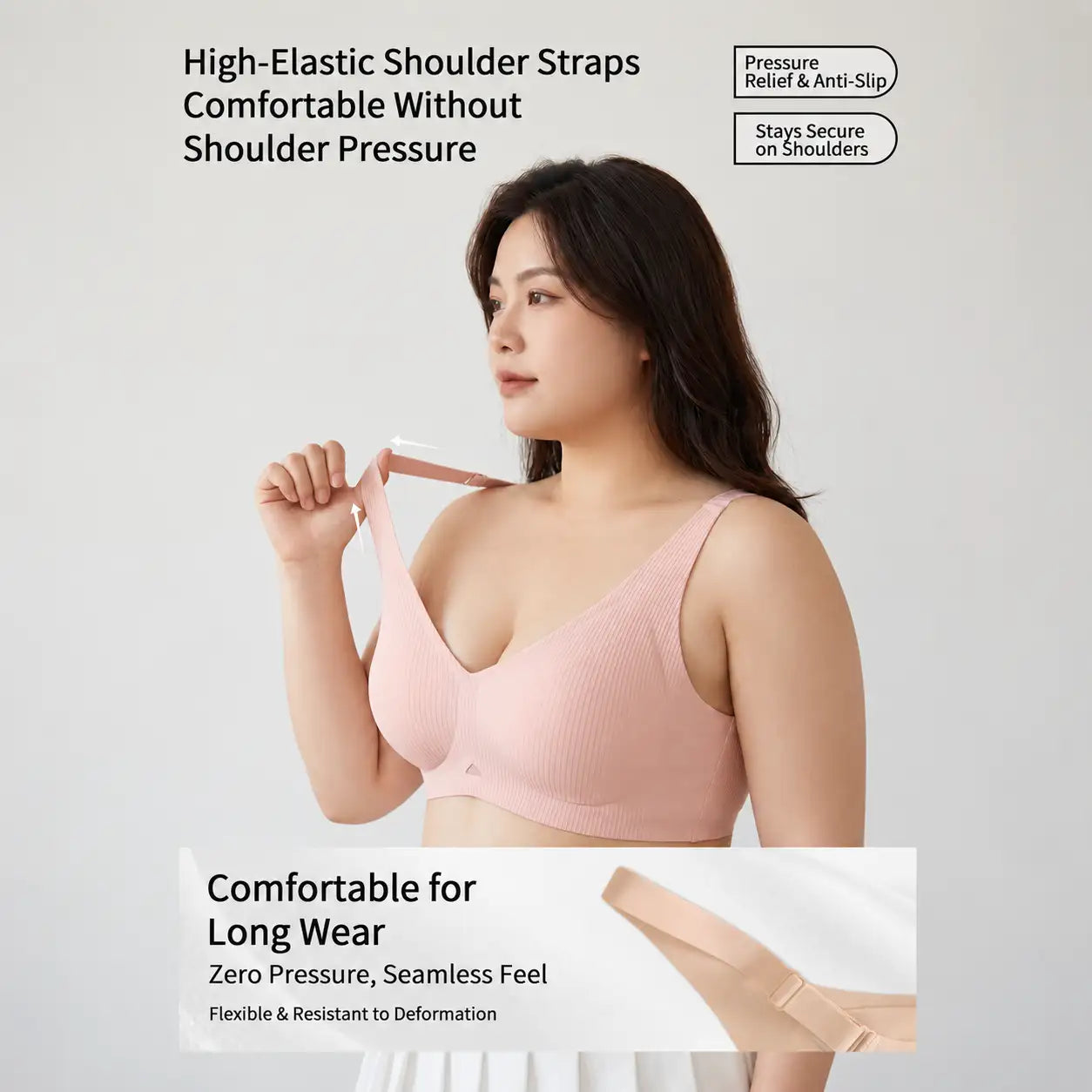 Wide High-Stretch Straps for Comfortable Fit