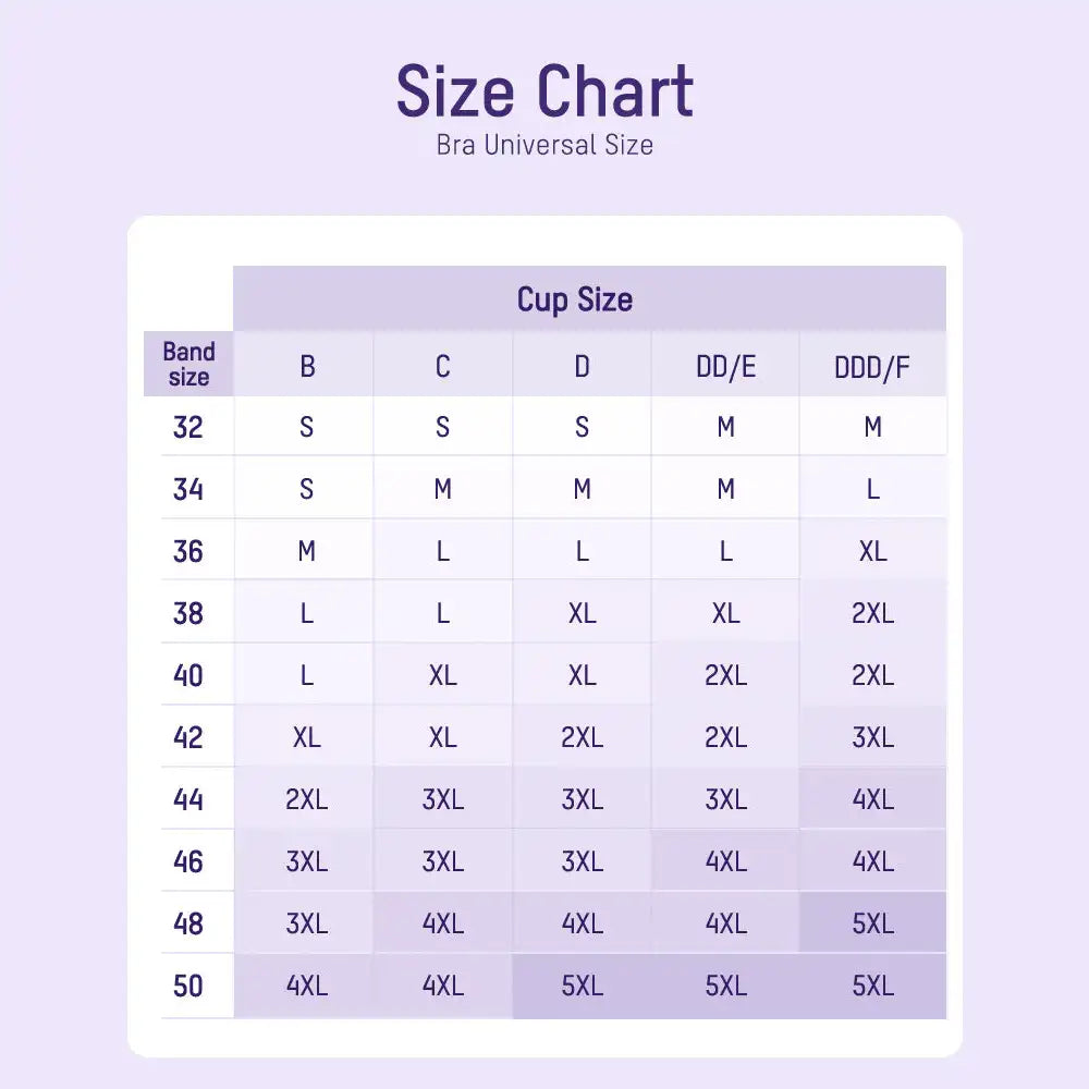 Water Drop Hollow Jelly Bra Size Chart